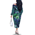 Personalised Torres Strait Islander Flag Day Family Matching Off The Shoulder Long Sleeve Dress and Hawaiian Shirt Dhari Australia Dugong Turtle Aboriginal Art