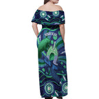 Personalised Torres Strait Islander Flag Day Family Matching Off Shoulder Maxi Dress and Hawaiian Shirt Dhari Australia Dugong Turtle Aboriginal Art