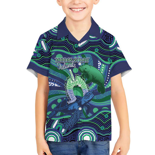 Personalised Torres Strait Islander Flag Day Family Matching Off Shoulder Maxi Dress and Hawaiian Shirt Dhari Australia Dugong Turtle Aboriginal Art