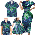 Personalised Torres Strait Islander Flag Day Family Matching Short Sleeve Bodycon Dress and Hawaiian Shirt Dhari Australia Dugong Turtle Aboriginal Art