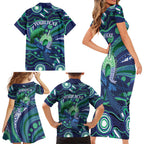 Personalised Torres Strait Islander Flag Day Family Matching Short Sleeve Bodycon Dress and Hawaiian Shirt Dhari Australia Dugong Turtle Aboriginal Art