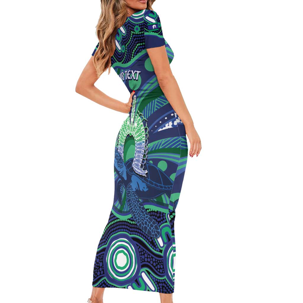 Personalised Torres Strait Islander Flag Day Family Matching Short Sleeve Bodycon Dress and Hawaiian Shirt Dhari Australia Dugong Turtle Aboriginal Art