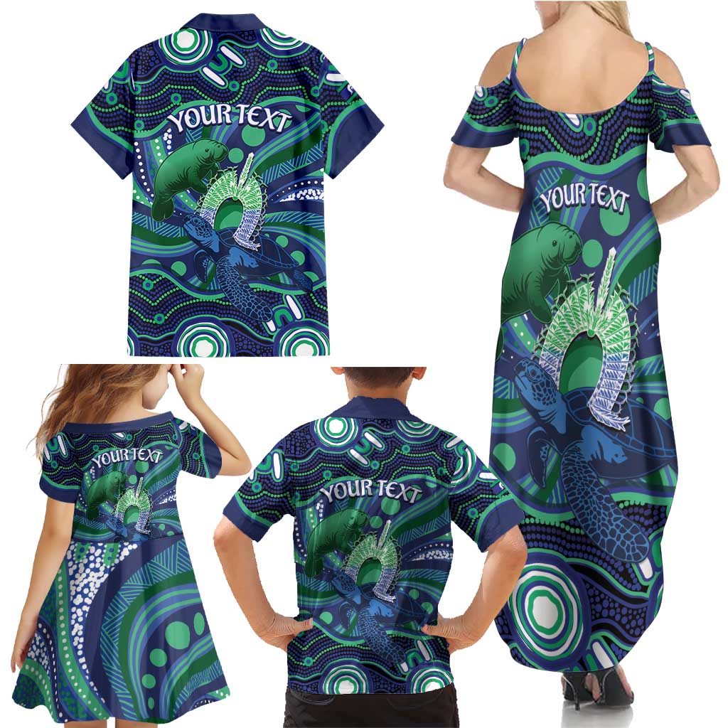Personalised Torres Strait Islander Flag Day Family Matching Summer Maxi Dress and Hawaiian Shirt Dhari Australia Dugong Turtle Aboriginal Art