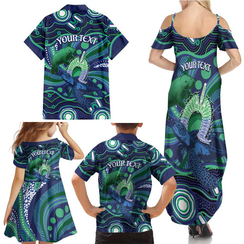 Personalised Torres Strait Islander Flag Day Family Matching Summer Maxi Dress and Hawaiian Shirt Dhari Australia Dugong Turtle Aboriginal Art
