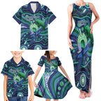 Personalised Torres Strait Islander Flag Day Family Matching Tank Maxi Dress and Hawaiian Shirt Dhari Australia Dugong Turtle Aboriginal Art