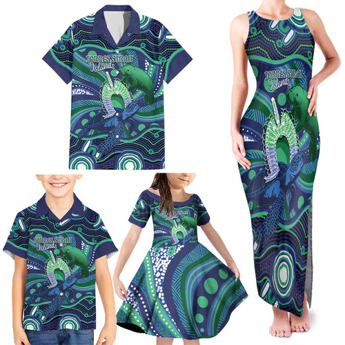 Personalised Torres Strait Islander Flag Day Family Matching Tank Maxi Dress and Hawaiian Shirt Dhari Australia Dugong Turtle Aboriginal Art