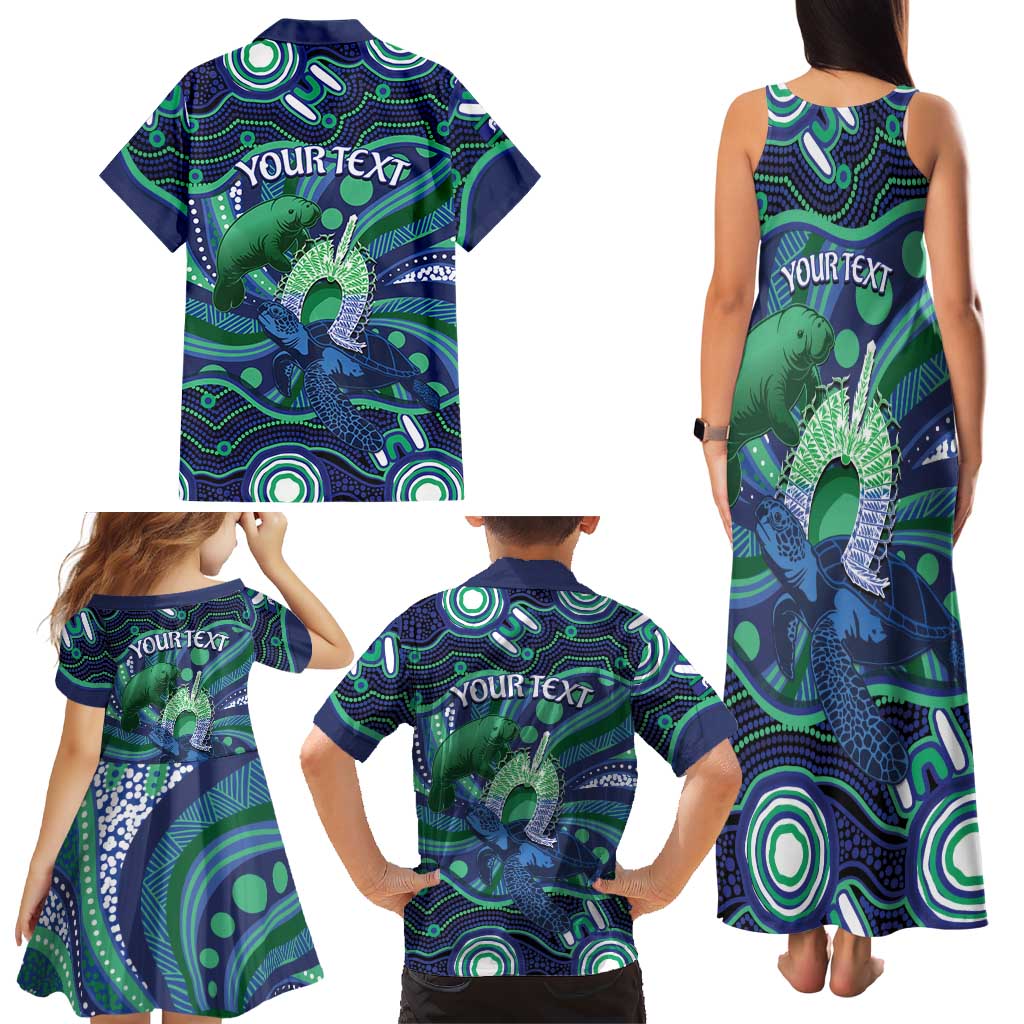 Personalised Torres Strait Islander Flag Day Family Matching Tank Maxi Dress and Hawaiian Shirt Dhari Australia Dugong Turtle Aboriginal Art