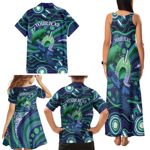 Personalised Torres Strait Islander Flag Day Family Matching Tank Maxi Dress and Hawaiian Shirt Dhari Australia Dugong Turtle Aboriginal Art