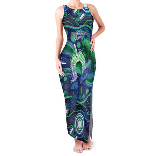 Personalised Torres Strait Islander Flag Day Family Matching Tank Maxi Dress and Hawaiian Shirt Dhari Australia Dugong Turtle Aboriginal Art
