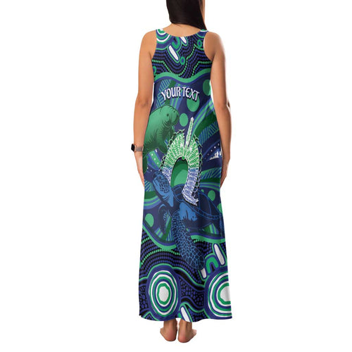 Personalised Torres Strait Islander Flag Day Family Matching Tank Maxi Dress and Hawaiian Shirt Dhari Australia Dugong Turtle Aboriginal Art