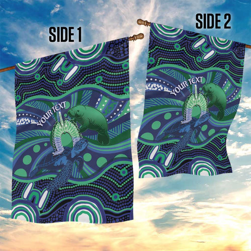 Personalised Torres Strait Islander Flag Day Garden Flag Dhari Australia Dugong Turtle Aboriginal Art