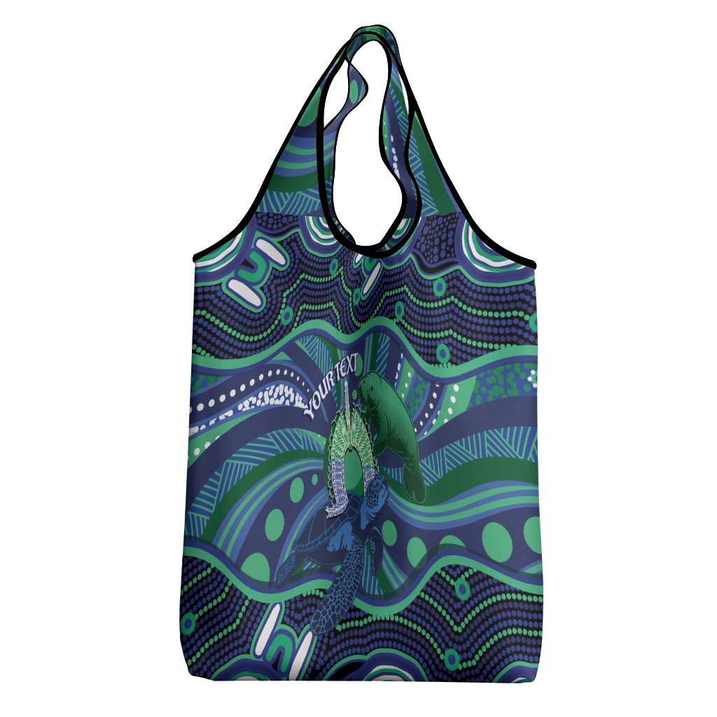 Personalised Torres Strait Islander Flag Day Grocery Bag Dhari Australia Dugong Turtle Aboriginal Art
