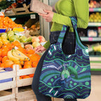 Personalised Torres Strait Islander Flag Day Grocery Bag Dhari Australia Dugong Turtle Aboriginal Art