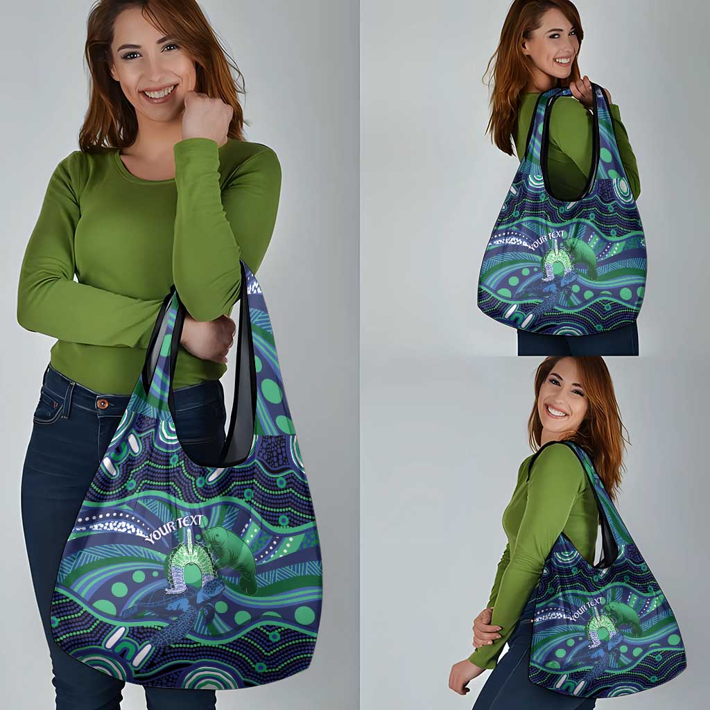 Personalised Torres Strait Islander Flag Day Grocery Bag Dhari Australia Dugong Turtle Aboriginal Art