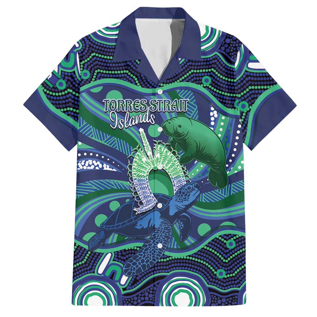 Personalised Torres Strait Islander Flag Day Hawaiian Shirt Dhari Australia Dugong Turtle Aboriginal Art