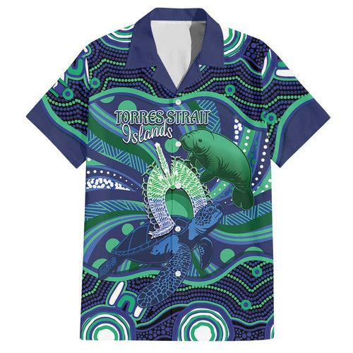 Personalised Torres Strait Islander Flag Day Hawaiian Shirt Dhari Australia Dugong Turtle Aboriginal Art
