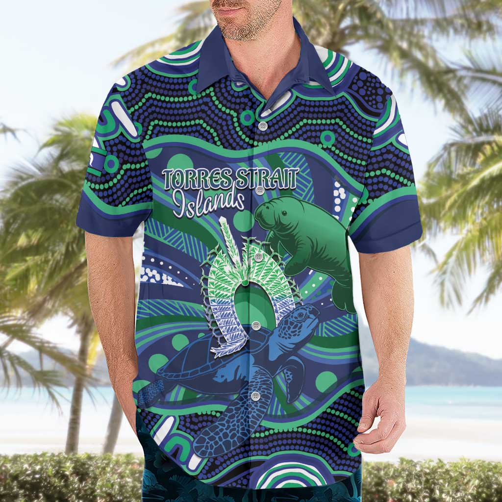 Personalised Torres Strait Islander Flag Day Hawaiian Shirt Dhari Australia Dugong Turtle Aboriginal Art