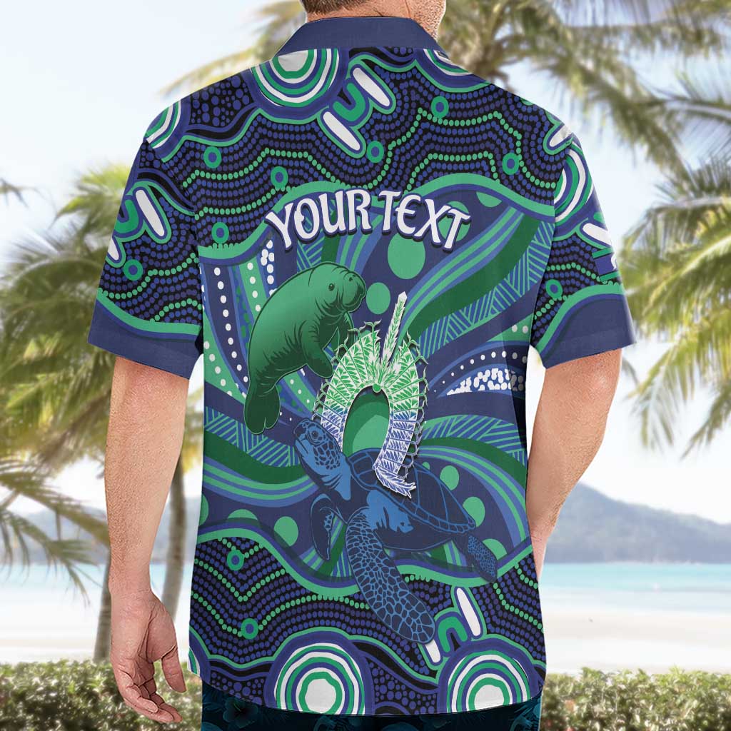Personalised Torres Strait Islander Flag Day Hawaiian Shirt Dhari Australia Dugong Turtle Aboriginal Art