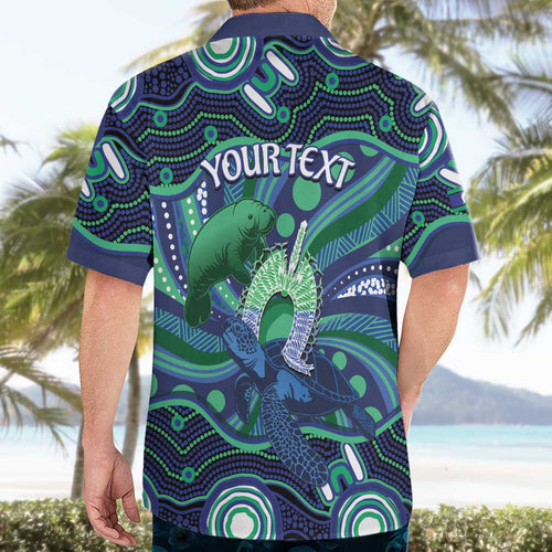 Personalised Torres Strait Islander Flag Day Hawaiian Shirt Dhari Australia Dugong Turtle Aboriginal Art