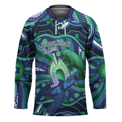 Personalised Torres Strait Islander Flag Day Hockey Jersey Dhari Australia Dugong Turtle Aboriginal Art
