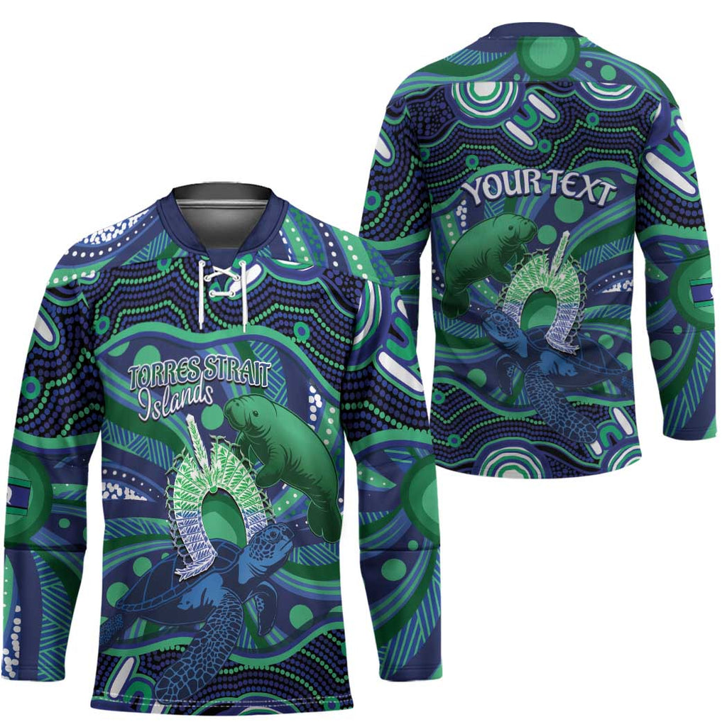 Personalised Torres Strait Islander Flag Day Hockey Jersey Dhari Australia Dugong Turtle Aboriginal Art
