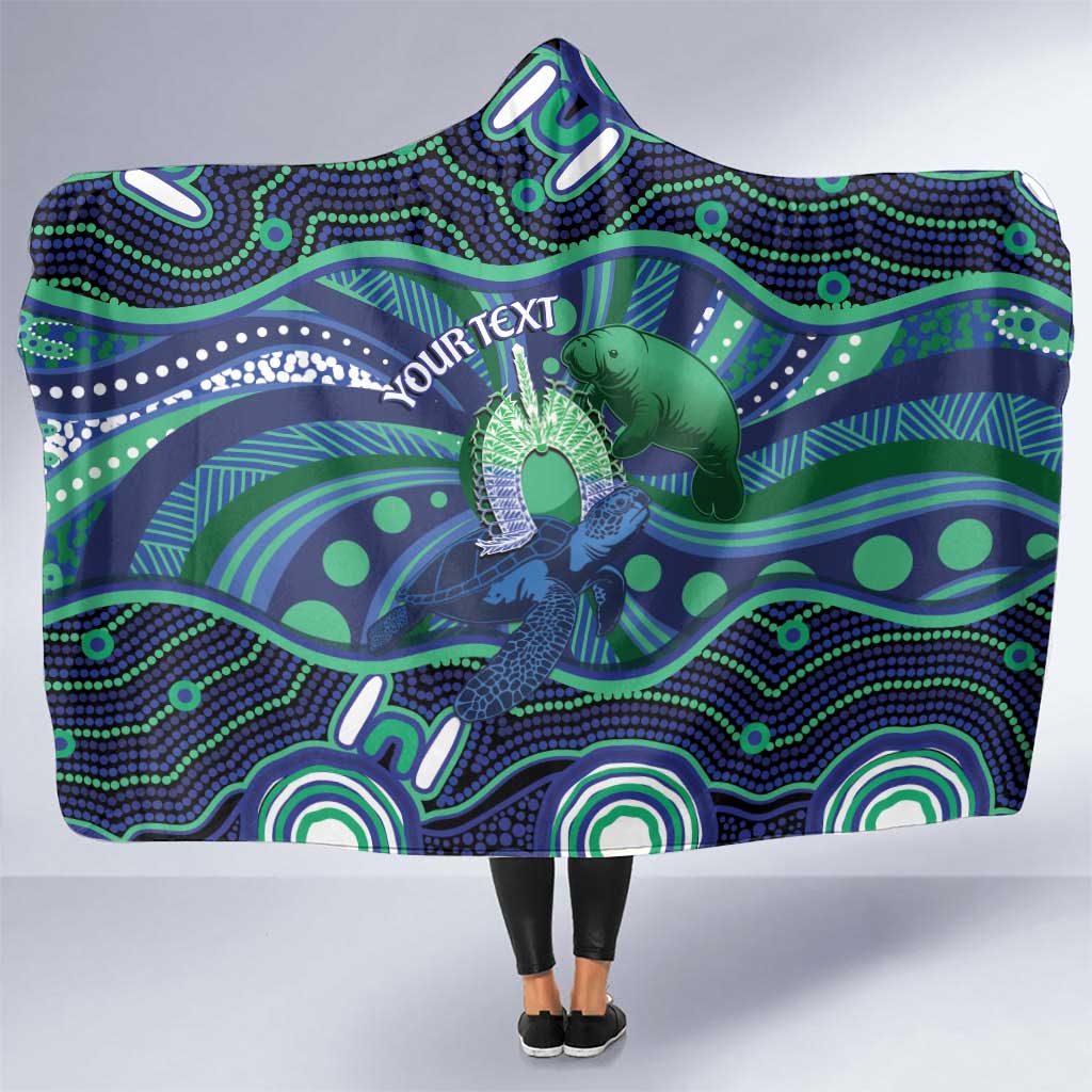 Personalised Torres Strait Islander Flag Day Hooded Blanket Dhari Australia Dugong Turtle Aboriginal Art