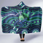 Personalised Torres Strait Islander Flag Day Hooded Blanket Dhari Australia Dugong Turtle Aboriginal Art