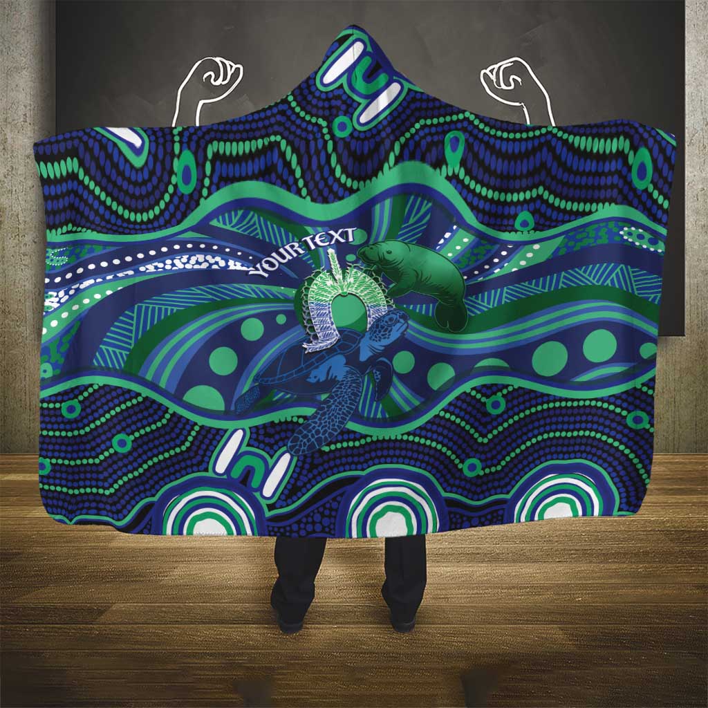 Personalised Torres Strait Islander Flag Day Hooded Blanket Dhari Australia Dugong Turtle Aboriginal Art