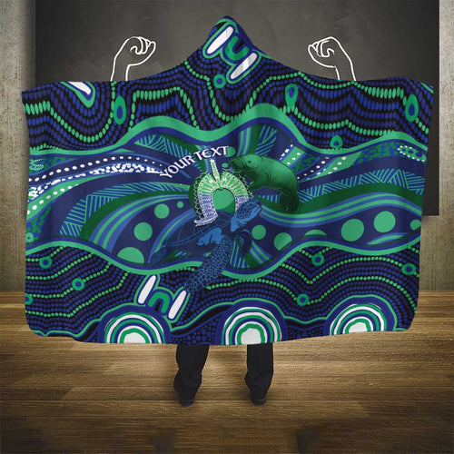 Personalised Torres Strait Islander Flag Day Hooded Blanket Dhari Australia Dugong Turtle Aboriginal Art
