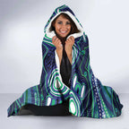 Personalised Torres Strait Islander Flag Day Hooded Blanket Dhari Australia Dugong Turtle Aboriginal Art