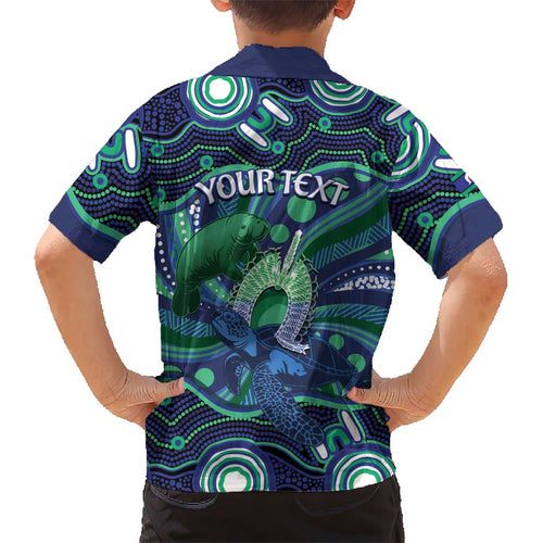 Personalised Torres Strait Islander Flag Day Kid Hawaiian Shirt Dhari Australia Dugong Turtle Aboriginal Art