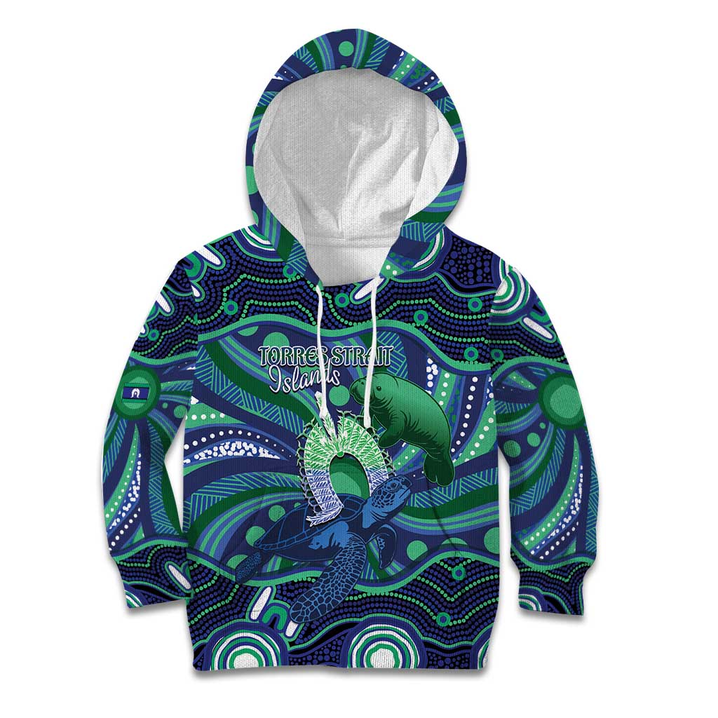 Personalised Torres Strait Islander Flag Day Kid Hoodie Dhari Australia Dugong Turtle Aboriginal Art