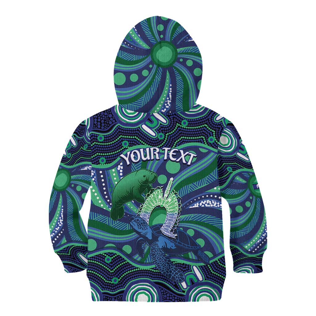 Personalised Torres Strait Islander Flag Day Kid Hoodie Dhari Australia Dugong Turtle Aboriginal Art