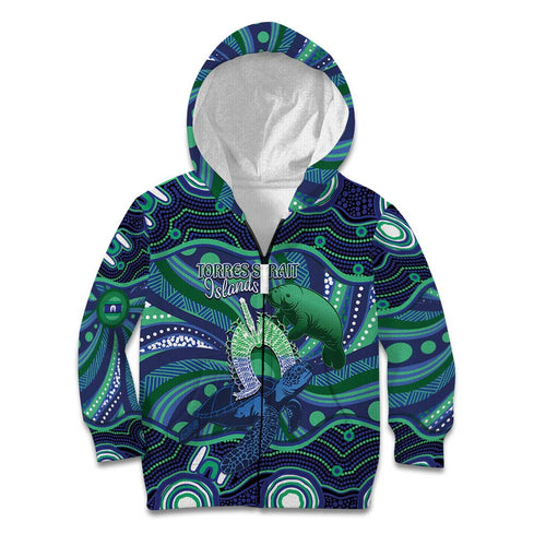Personalised Torres Strait Islander Flag Day Kid Hoodie Dhari Australia Dugong Turtle Aboriginal Art