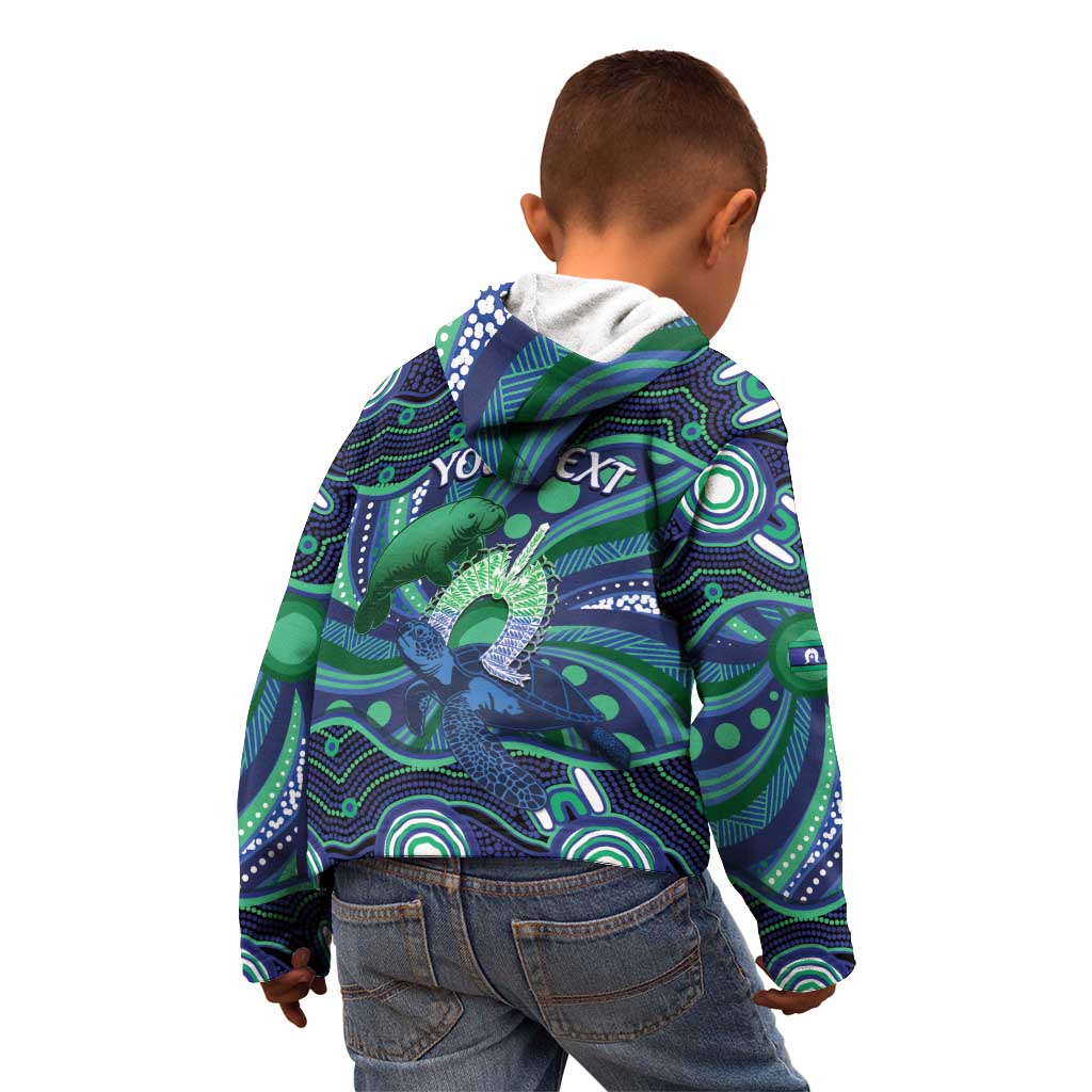 Personalised Torres Strait Islander Flag Day Kid Hoodie Dhari Australia Dugong Turtle Aboriginal Art