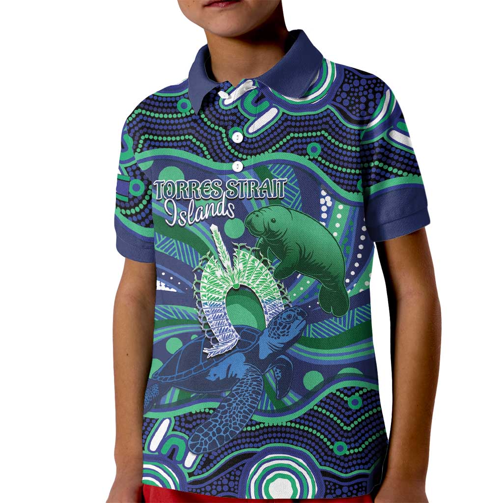 Personalised Torres Strait Islander Flag Day Kid Polo Shirt Dhari Australia Dugong Turtle Aboriginal Art