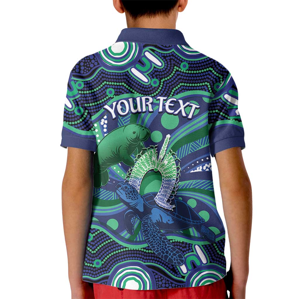 Personalised Torres Strait Islander Flag Day Kid Polo Shirt Dhari Australia Dugong Turtle Aboriginal Art