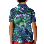 Personalised Torres Strait Islander Flag Day Kid Polo Shirt Dhari Australia Dugong Turtle Aboriginal Art