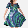 Personalised Torres Strait Islander Flag Day Kid Short Sleeve Dress Dhari Australia Dugong Turtle Aboriginal Art
