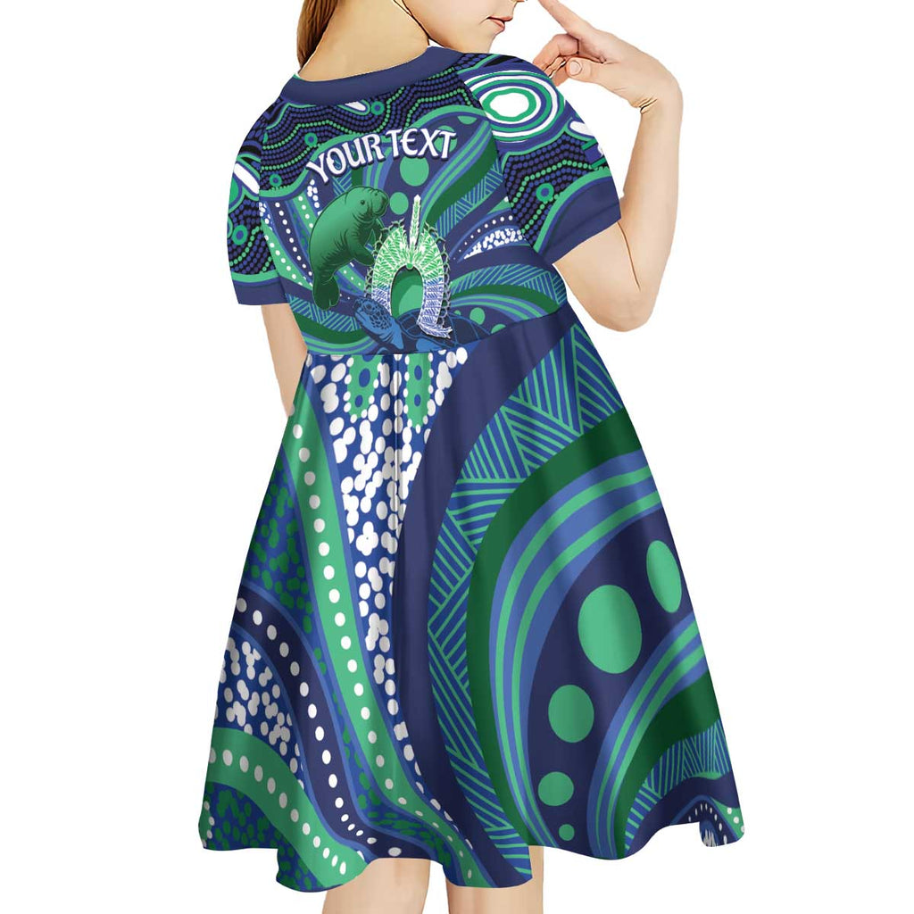 Personalised Torres Strait Islander Flag Day Kid Short Sleeve Dress Dhari Australia Dugong Turtle Aboriginal Art