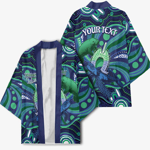 Personalised Torres Strait Islander Flag Day Kimono Dhari Australia Dugong Turtle Aboriginal Art