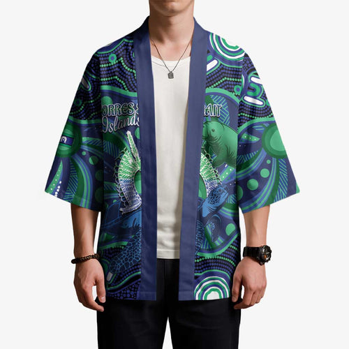 Personalised Torres Strait Islander Flag Day Kimono Dhari Australia Dugong Turtle Aboriginal Art