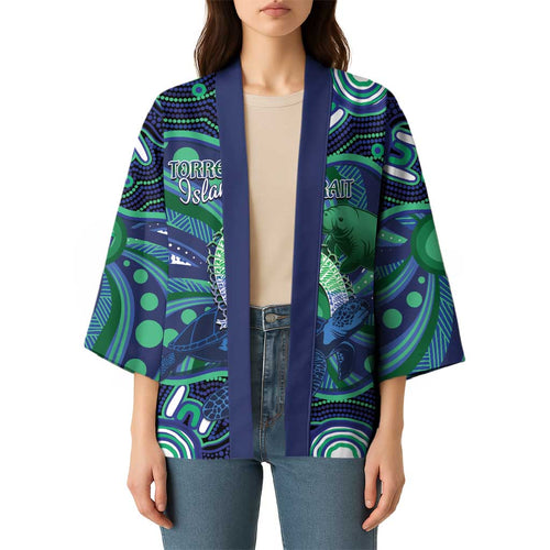 Personalised Torres Strait Islander Flag Day Kimono Dhari Australia Dugong Turtle Aboriginal Art