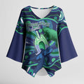Personalised Torres Strait Islander Flag Day Kimono Sleeve Blouse Dhari Australia Dugong Turtle Aboriginal Art
