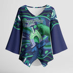 Personalised Torres Strait Islander Flag Day Kimono Sleeve Blouse Dhari Australia Dugong Turtle Aboriginal Art