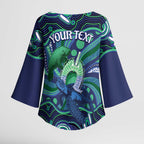 Personalised Torres Strait Islander Flag Day Kimono Sleeve Blouse Dhari Australia Dugong Turtle Aboriginal Art