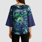 Personalised Torres Strait Islander Flag Day Kimono Sleeve Blouse Dhari Australia Dugong Turtle Aboriginal Art