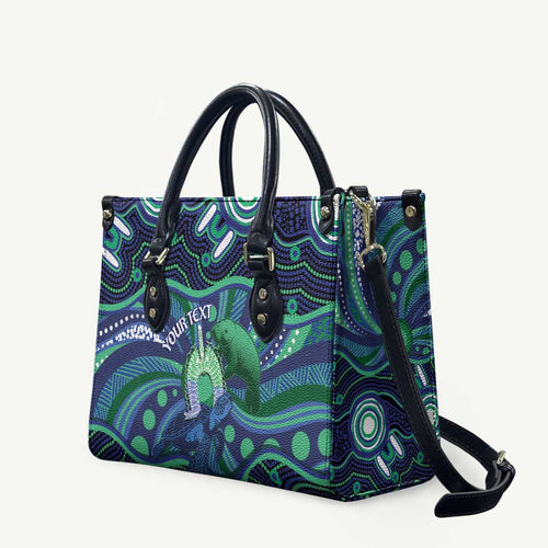 Personalised Torres Strait Islander Flag Day Leather Bag Dhari Australia Dugong Turtle Aboriginal Art