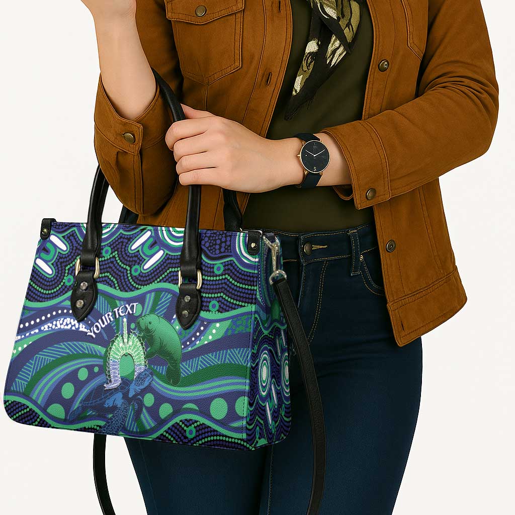 Personalised Torres Strait Islander Flag Day Leather Bag Dhari Australia Dugong Turtle Aboriginal Art