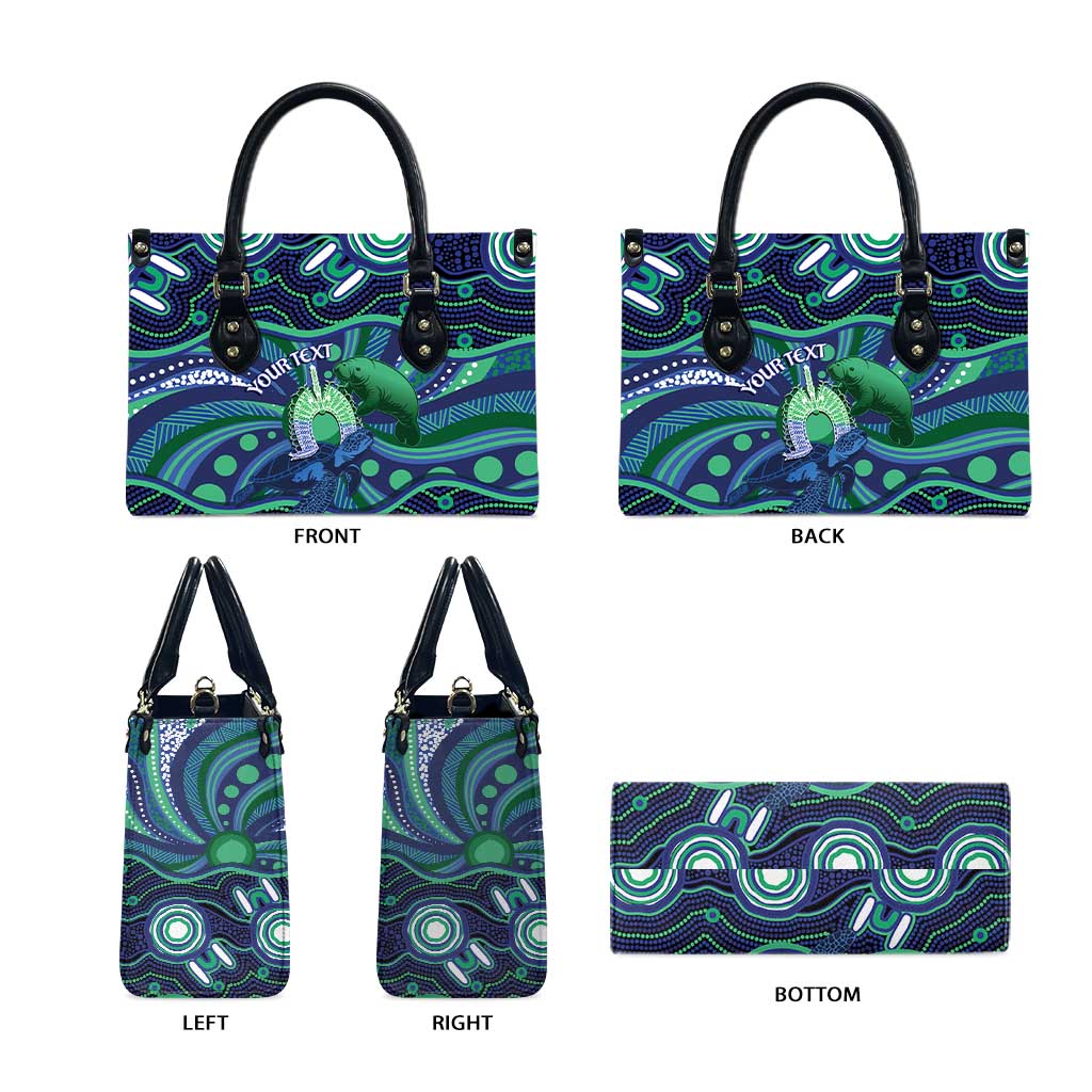 Personalised Torres Strait Islander Flag Day Leather Bag Dhari Australia Dugong Turtle Aboriginal Art